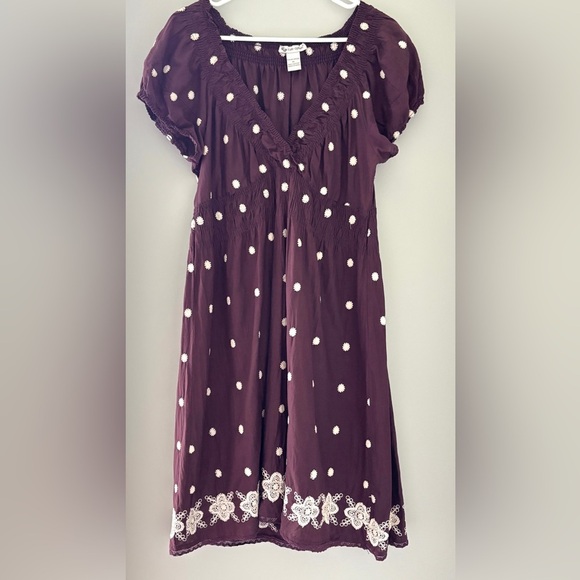 Women's  XL Dress‎ Boho Embroidered Flowers V-Neck Midi Country Festival Purple - Picture 1 of 13